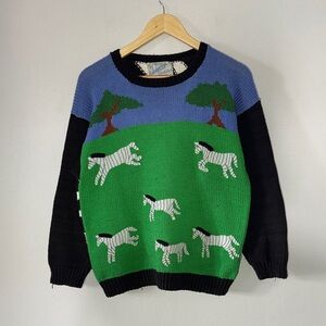 Vintage Zebra Knit Sweater / Small / California Sweaters / 80s / AOP